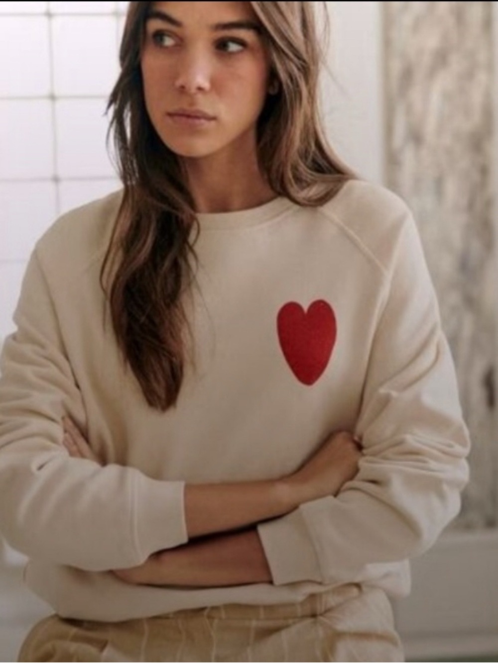 Sezane Cream Sweater with Red Heart - Picture 2 of 3